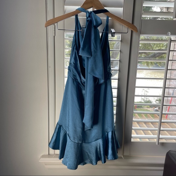 Blue Satin Dress Tie Neck Small - Picture 4 of 4